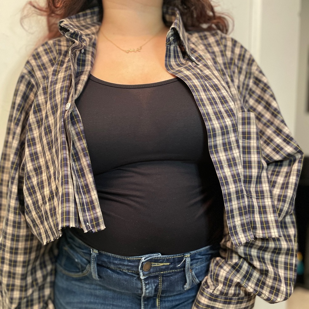 Cropped flannel dress shirt